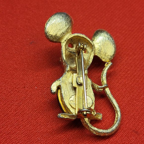 VTG Park Lane Gold Tone Mouse Brooch Pin Jelly Belly Red Eyes - Picture 5 of 12